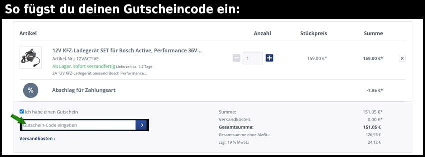 akkushop.de Gutschein einfuegen und sparen schwarz