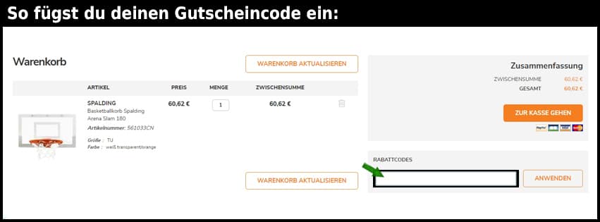 basket-center Gutschein einfuegen und sparen schwarz
