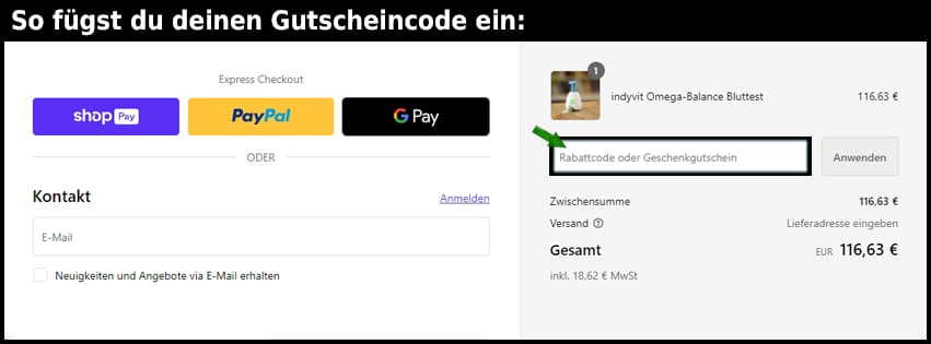 indyvit Gutschein einfuegen und sparen schwarz
