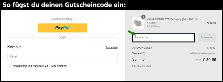 allinnutrition Gutschein einfuegen und sparen schwarz