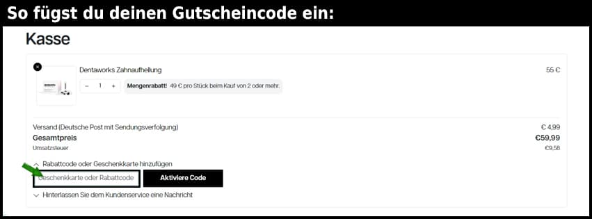 dentaworks Gutschein einfuegen und sparen schwarz