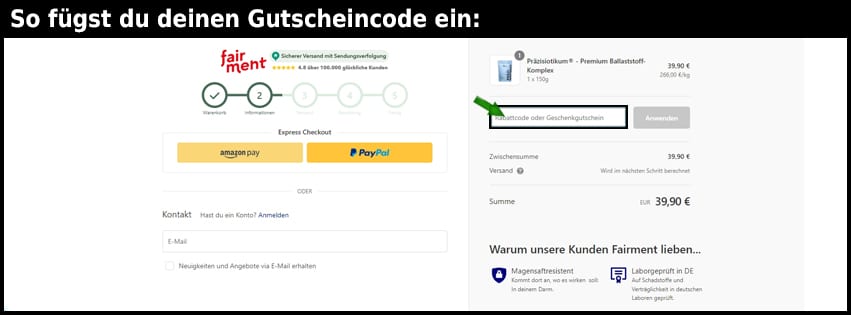 fairment Gutschein einfuegen und sparen schwarz