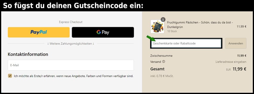 lucky-treats Gutschein einfuegen und sparen schwarz