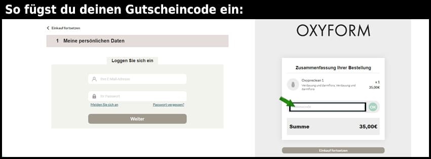 oxyform Gutschein einfuegen und sparen schwarz