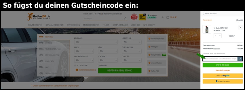 reifen24.de Gutschein einfuegen und sparen schwarz