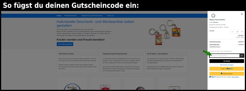 selbstgestalten.com Gutschein einfuegen und sparen schwarz