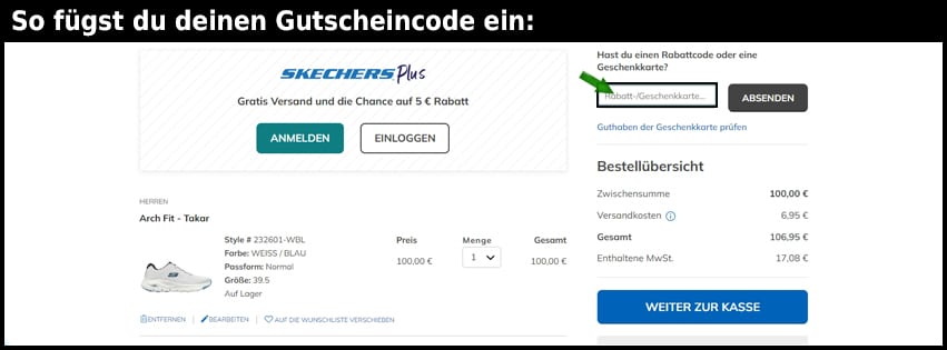 skechers Gutschein einfuegen und sparen schwarz