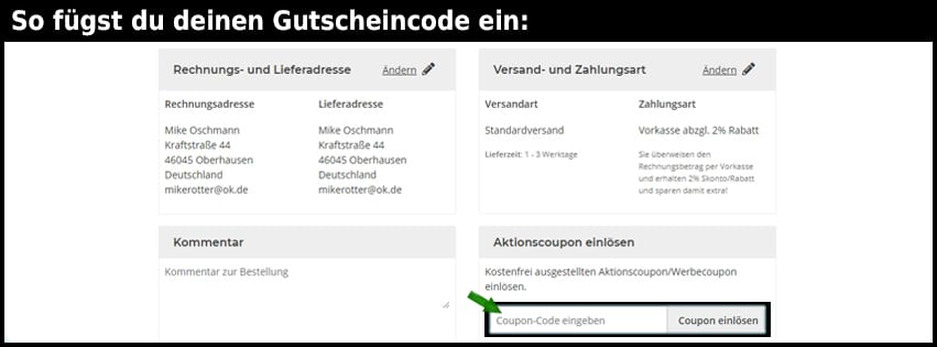 versando Gutschein einfuegen und sparen schwarz