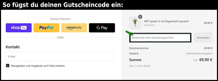 airy Gutschein einfuegen und sparen schwarz