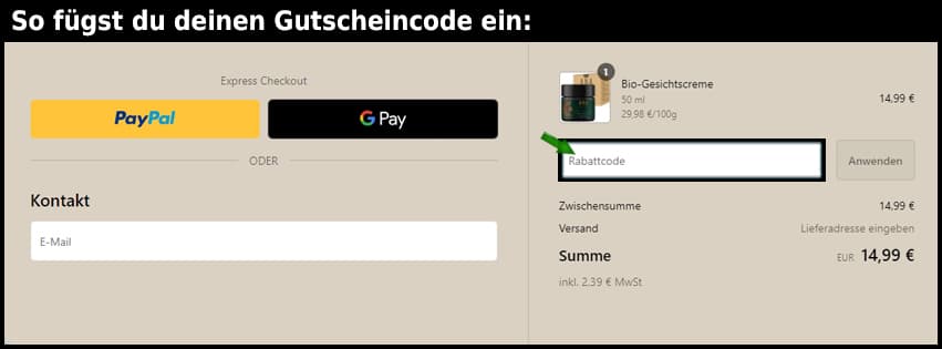 ana-naturkosmetik Gutschein einfuegen und sparen schwarz