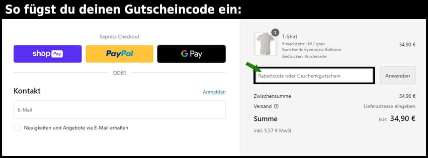 art-shirt.com Gutschein einfuegen und sparen schwarz