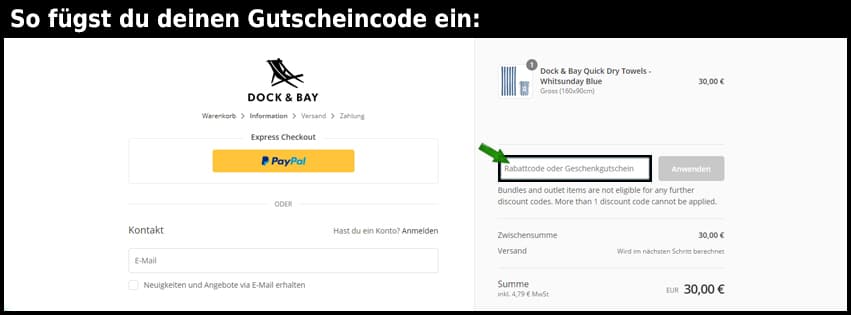 dockandbay Gutschein einfuegen und sparen schwarz