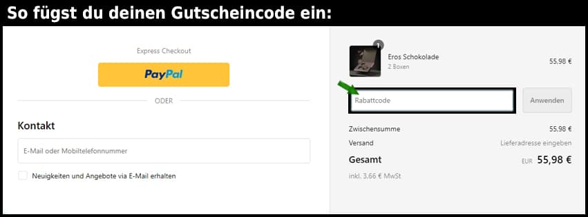 eros Gutschein einfuegen und sparen schwarz