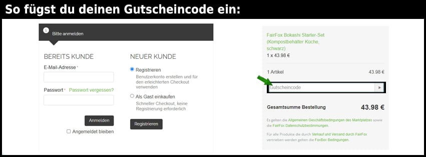 fairfox Gutschein einfuegen und sparen schwarz