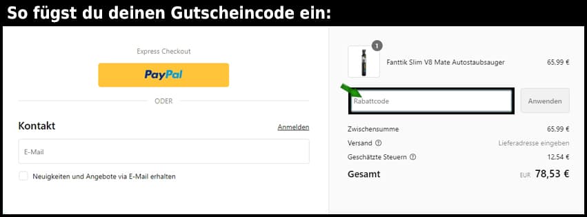 fanttik Gutschein einfuegen und sparen schwarz