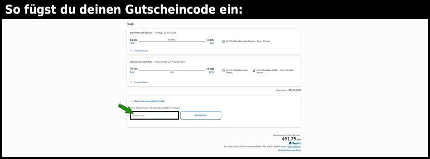 ita-airways Gutschein einfuegen und sparen schwarz