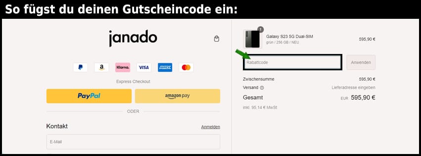 janado Gutschein einfuegen und sparen schwarz