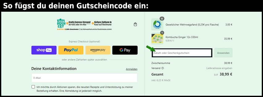 kombuchery Gutschein einfuegen und sparen schwarz