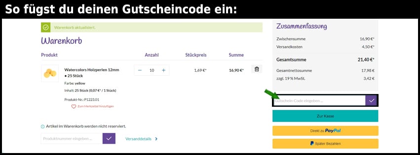 murmelkiste Gutschein einfuegen und sparen schwarz