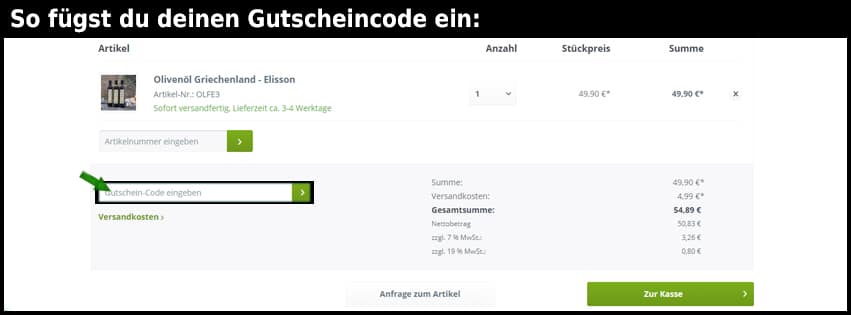 olivenland Gutschein einfuegen und sparen schwarz