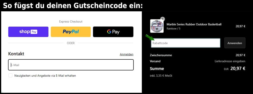 spalding Gutschein einfuegen und sparen schwarz