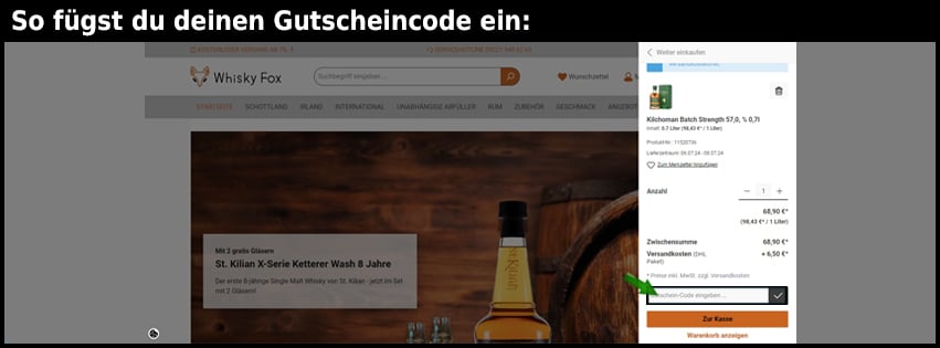 whisky-fox Gutschein einfuegen und sparen schwarz