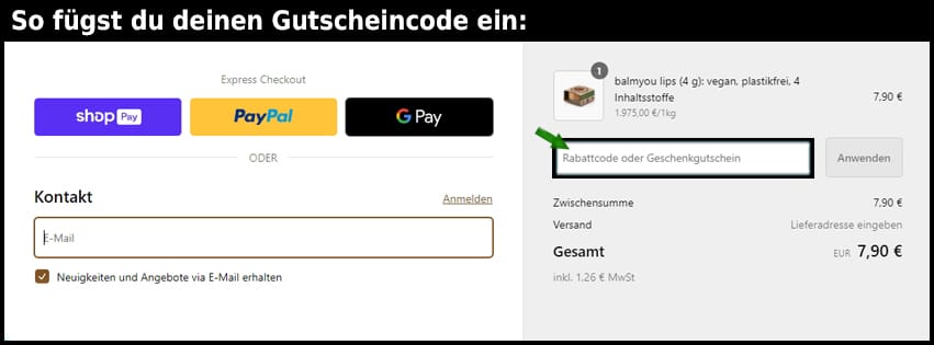 balmyou Gutschein einfuegen und sparen schwarz