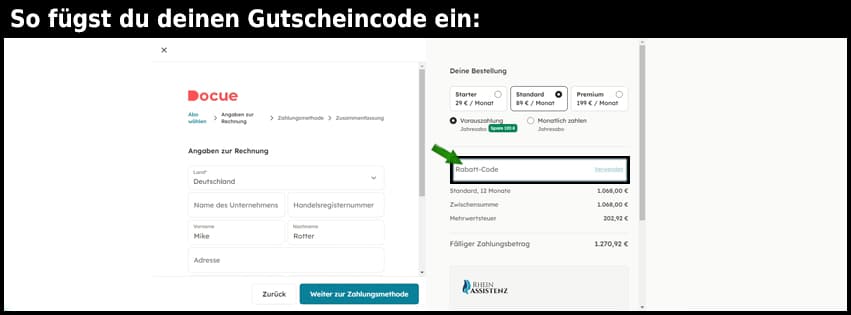 docue Gutschein einfuegen und sparen schwarz