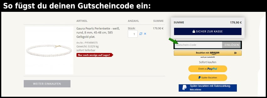 perlenklassiker Gutschein einfuegen und sparen schwarz