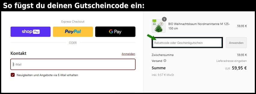 tannenversand.com Gutschein einfuegen und sparen schwarz