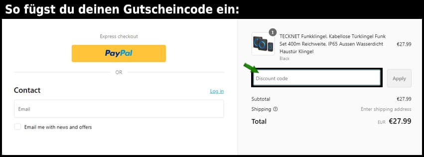 tecknet Gutschein einfuegen und sparen schwarz