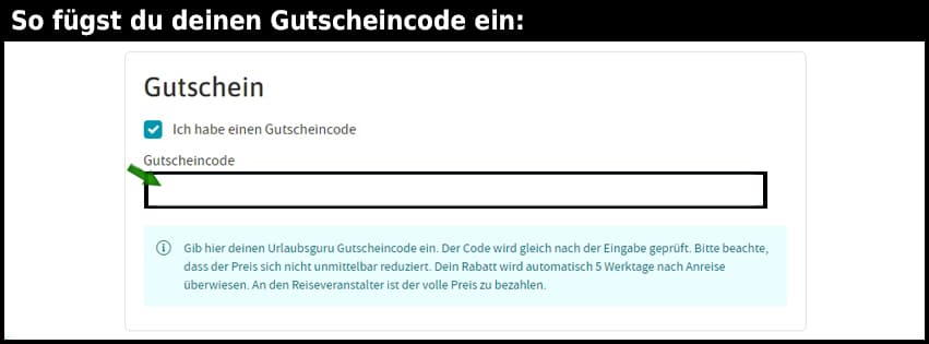 urlaubsguru Gutschein einfuegen und sparen schwarz