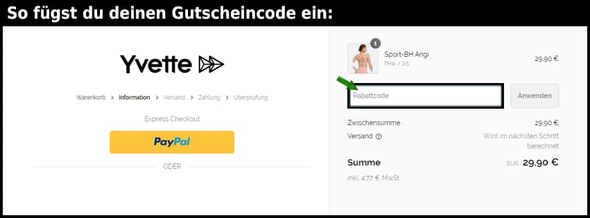 yvette Gutschein einfuegen und sparen schwarz