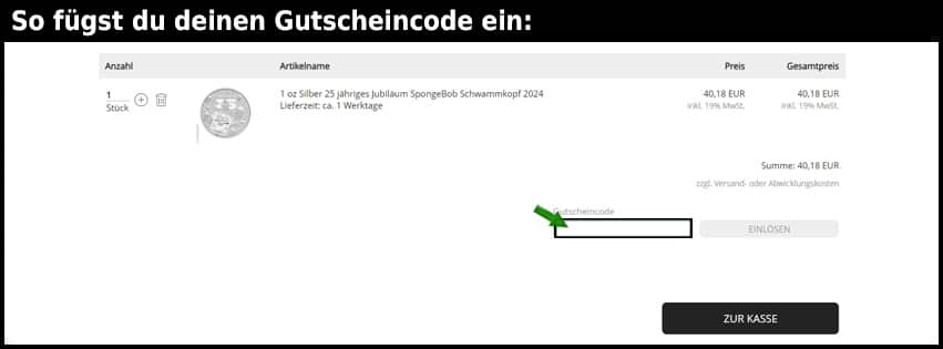 anlagegold24.de Gutschein einfuegen und sparen schwarz