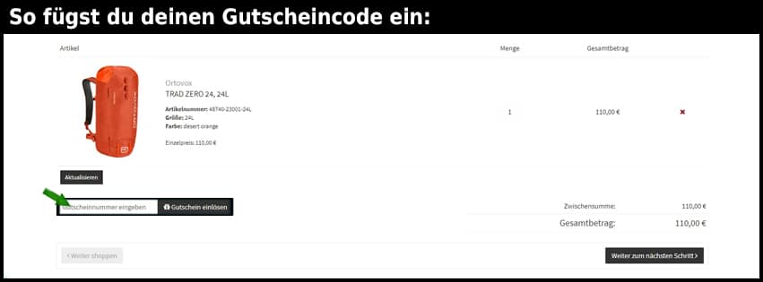 biwakschachtel Gutschein einfuegen und sparen schwarz