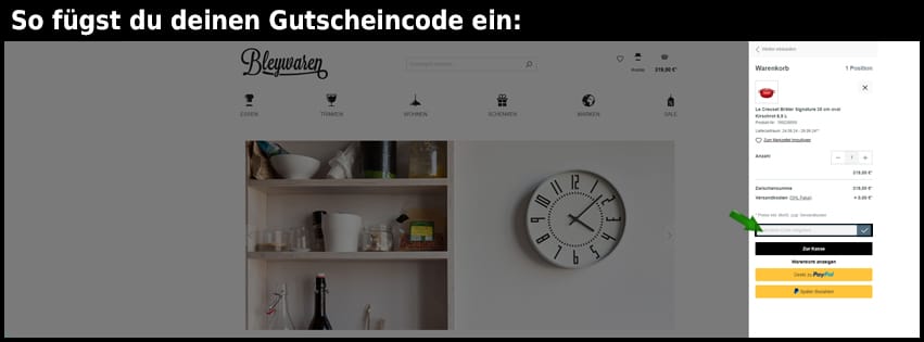 bleywaren Gutschein einfuegen und sparen schwarz