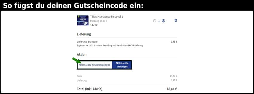 tena Gutschein einfuegen und sparen schwarz