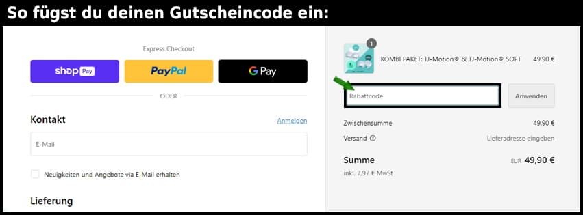 tj-motion Gutschein einfuegen und sparen schwarz
