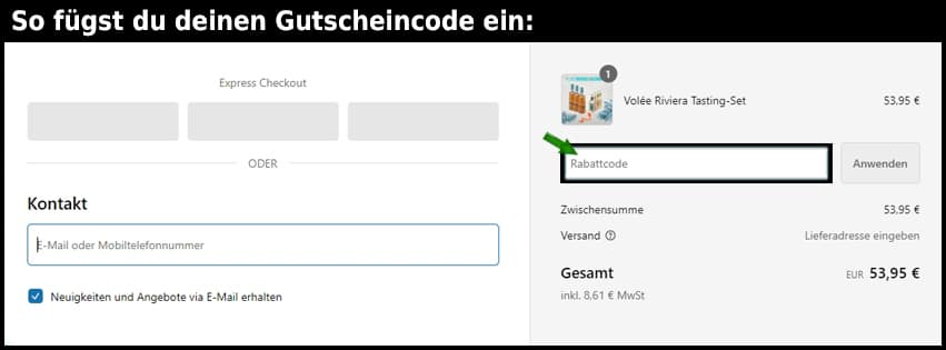volee Gutschein einfuegen und sparen schwarz