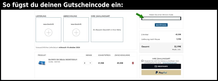 bassetti Gutschein einfuegen und sparen schwarz