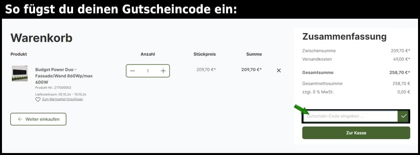 greenakku Gutschein einfuegen und sparen schwarz