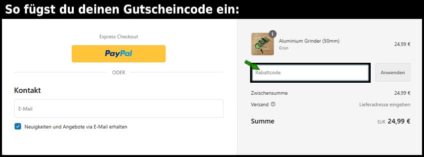 mein-grinder Gutschein einfuegen und sparen schwarz