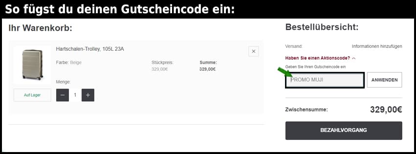 muji Gutschein einfuegen und sparen schwarz
