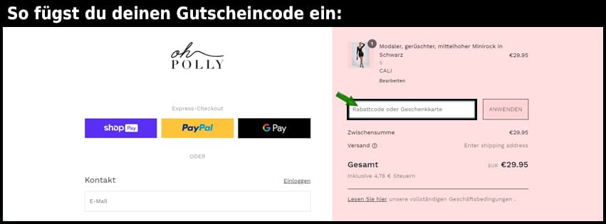 ohpolly Gutschein einfuegen und sparen schwarz