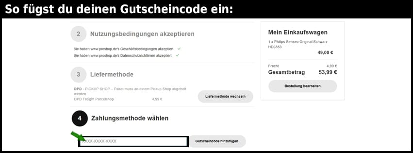 proshop Gutschein einfuegen und sparen schwarz