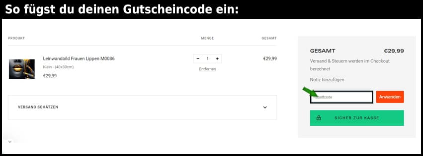 wandmotiv24 Gutschein einfuegen und sparen schwarz