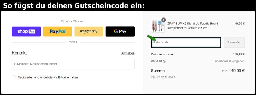 zray Gutschein einfuegen und sparen schwarz