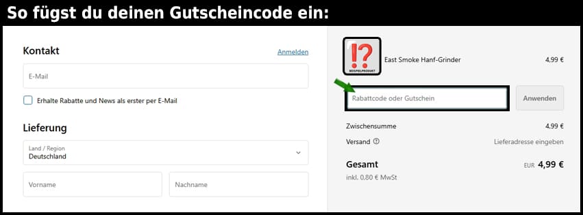 east-smoke Gutschein einfuegen und sparen schwarz
