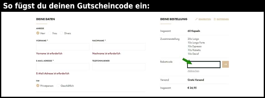 diekaffeefreunde Gutschein einfuegen und sparen schwarz