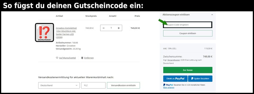 growbee Gutschein einfuegen und sparen schwarz